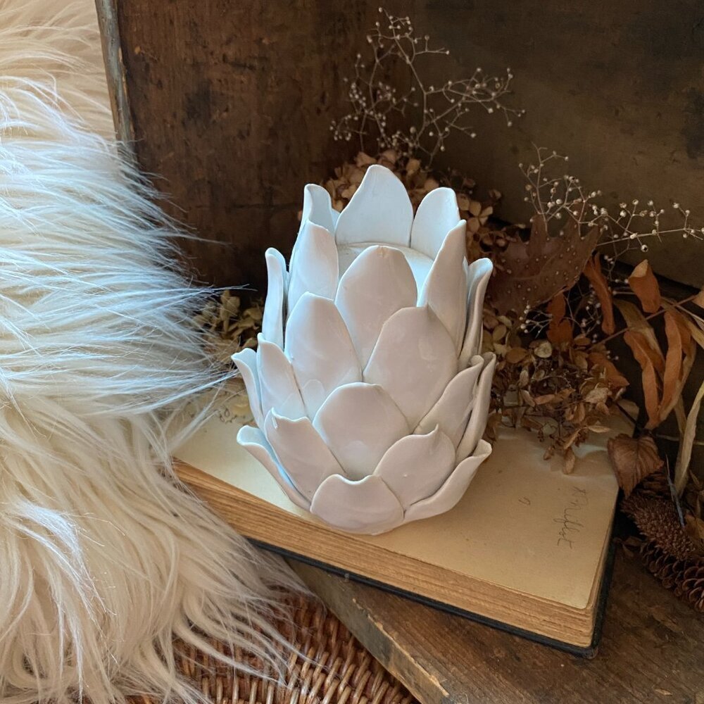 Two's Company - White Single Porcelain Artichoke Tealight Holder - Picture 3 of 9